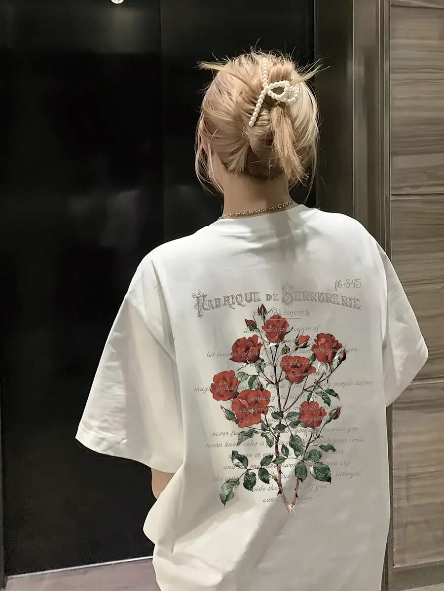 Women's Short-Sleeved T-Shirt, Summer Design, Slim Fit, Cartoon Print, Basic Top.#3333 - White - View 1