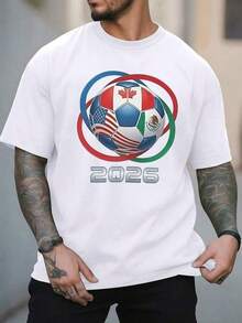 Balón con banderas de Canadá Estados Unidos y México simbolizando la unión y la pasión por el fútbol mundial 2026 Camiseta de hombre,,playeras de hombre,mexico,mundial,ropa de hombre,camisas para hombre - Blanco - Ver 8