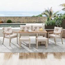 Acacia Wood Garden Table And Chairs Set, 6-7 Seats, With Armchairs And Removable Side Table, Removable And Washable Fabric Cover. - Beige - View 12