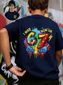 Camiseta Colorida para Niño Adolescente con Estampado Creativo "AQUÍ ESTABA 6, AHORA TENGO 7", Adecuada para Actividades, Uso Casual, Fiestas, Regalo de Cumpleaños para Niño Adolescente, Fiesta de Cumpleaños, Regalo Ideal para Celebración de Cumpleaños, Camiseta de Verano a la Moda - Negro - Ver 11