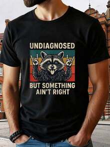 Men's Casual Short-Sleeve Crew Neck T-Shirt, Printed With A Raccoon Design, A Hand Gesture, And The Text "Not Diagnosed, But Not Feeling Well." Made Of Polyester Knit Fabric. Men's Short-Sleeve T-Shirt | Exquisite Design | Summer Essential | Easy To Match, Showcase Your Style. Men's T-Shirt, Printed T-Shirt, Funny T-Shirt, Men's Vacation Wear, Casual Wear, Valentine's Day Outfit, Men's Clothing, Men's Sweater, Men's Apparel. - 黑色 - 查看 6
