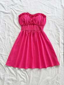 Vestido mini bandeau de unicolor casual para vacaciones para mujer - Rosa Fucsia - Ver 4