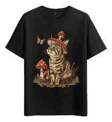 Tshirt Muscle Freaks Gato Con Hongo Estilo Vintage Gato - Negro - Ver 9