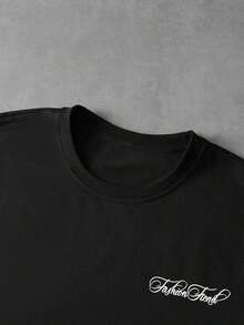 Camiseta de hombre con estilo callejero popular con gráfico bordado "Freedom", adecuada para festivales de música al aire libre, salidas casuales, regalos para novio/esposo, regalos de aniversario, camiseta negra de cuello redondo para hombres, camiseta de hombre con estampado grande, camiseta holgada de hombre - Negro - Ver 7