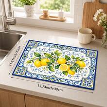 1 buah Keset Penyerap Tanah Diatom Bermotif Lemon Biru & Putih, Alas Pengering Penyerap Air untuk Meja Dapur, Alas Mesin Kopi, Alas Teko Kopi Tuang, Alas Pengering Piring & Cangkir, Keset Dapur Tahan Panas dengan Alas Anti Selip, Alas Meja Makan, Alas Sarapan, Alas Mesin Cuci, Keset Dekorasi Rumah untuk Dapur, Meja Makan, Kedai Kopi, Bar, Hadiah Pesta Liburan atau Pesta Pindah Rumah - MultiWarna - View 19