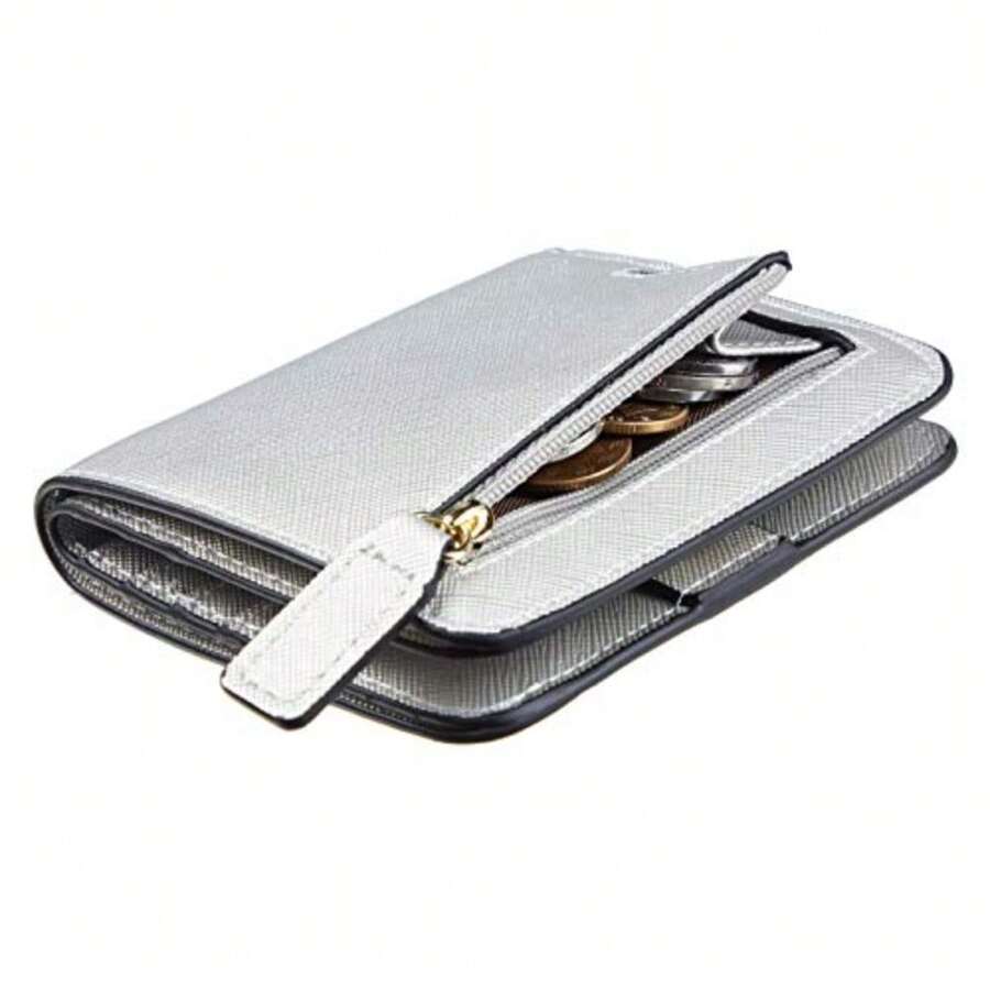 Toughergun Women's Small Slim Leather Wallet With RFID Protection, Compact Bifold Mini Purse With Clear ID Window - CH Greyish Gold - View 1