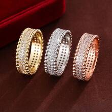1pc Minimalist Geometric Beaded Edge Design Double Row Cubic Zirconia Women Ring - Multicolor - View 7