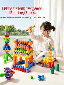 30pcs/88pcs/256pcs Bag Hexagon Building Blocks Toys, Educational STEM Puzzle Bricks For Kids 3-6 Years Old, Sensory Development, Imagination Stimulation, Engineering Construction Set, Colorful Shapes, Birthday & Party Gift - Hexagonal Blocks - View 3