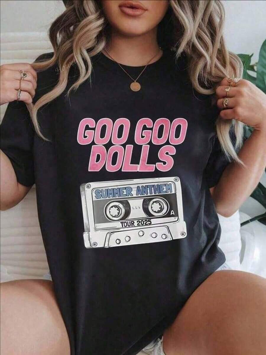 1 pieza Camiseta Casual Estampada de Moda para Mujer Goo Goo Dolls Summer Anthem Tour, Adecuada para Todas las Temporadas
-Negro 180g 100% Algodón - Negro - Ver 1