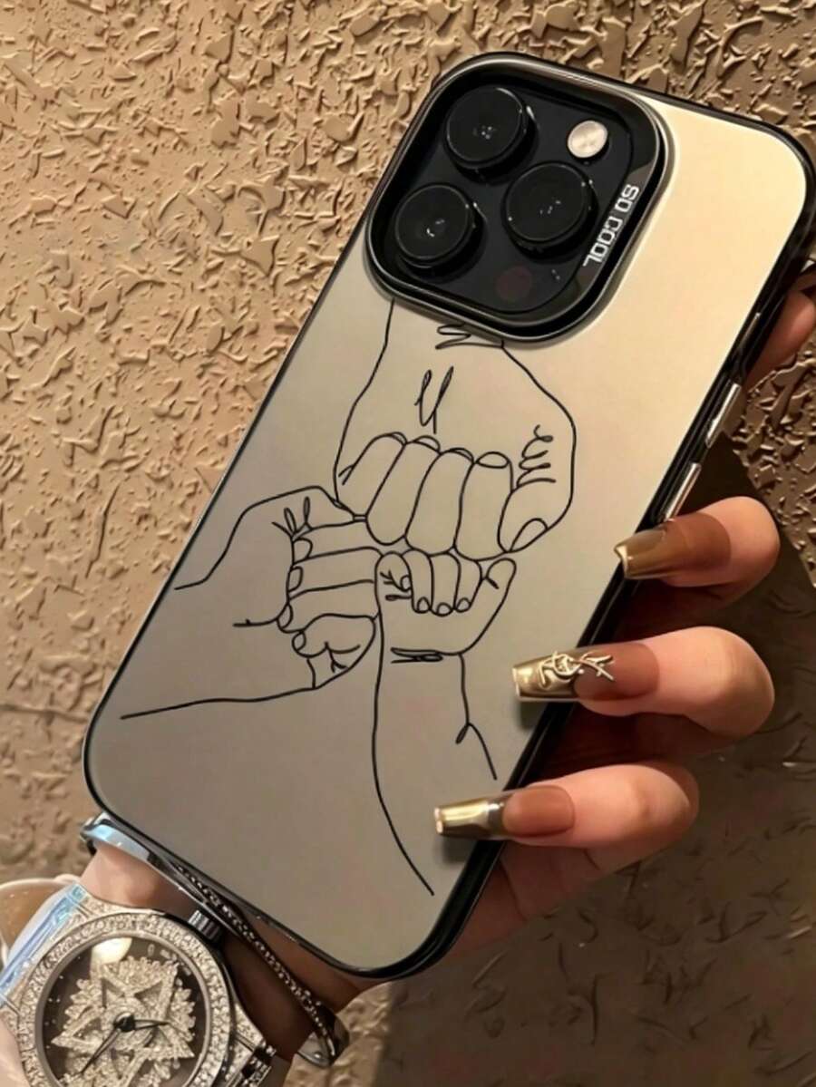 1 chiếc ốp lưng Vitality màu đen, họa tiết vẽ tay hình gia đình ba người, cá nhân hóa cho iPhone 16 Pro Max, 15/14 Plus/13/12/11. - Nhiều màu - Xem 1