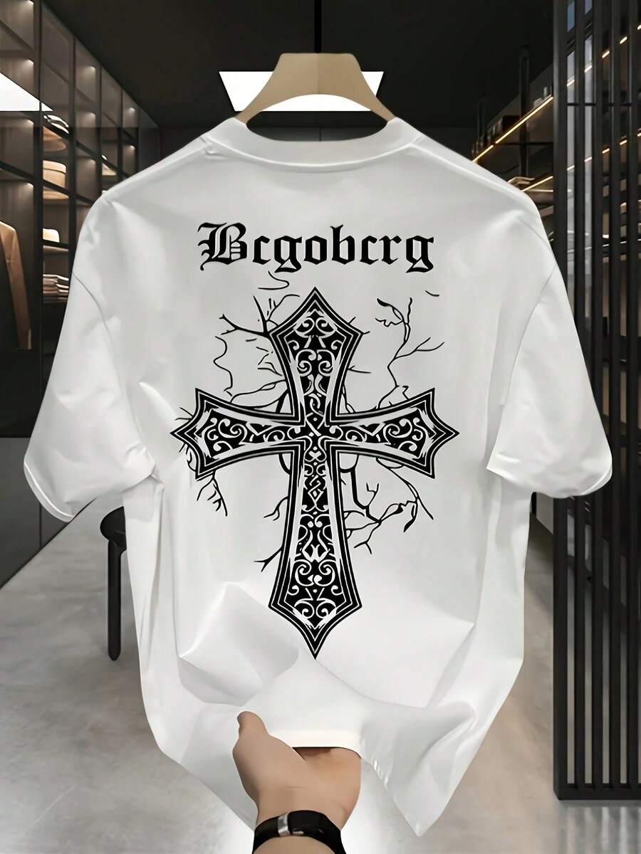 Heavyweight Cotton Summer T-Shirt, American High Style, Round Neck, Loose Short Sleeve, Oversized Design, Niche And High-End Feel, Casual And Cool Fashion, Versatile, Half Sleeve, Couple Top - 白色 - 查看 1