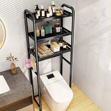 3-Tier Over The Toilet Storage Shelf, Black Freestanding Bathroom Organizer Rack, Space-Saving Toilet Caddy For Towels And Toiletries - Black - View 6