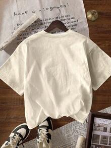 Women's Plus Size Casual Short-Sleeved T-Shirt With Round Neck And Leopard And Star Print, Summer White - 白色的 - 查看 2