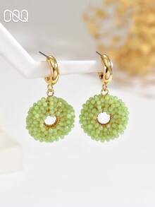 OOQ 1 Pair Summer Bohemian Vacation Style Handmade Faux Crystal Beaded Earrings, Vintage Elegant Personalized Fashion Ins Style Geometric Water Drop Earrings, Valentine's Day, Music Festival, Wedding Season Groom Bride Bridesmaid Gift, Gift For Friends And Lovers, Suitable For Women's Daily, Vacation, Party Wear - Light Green - View 4