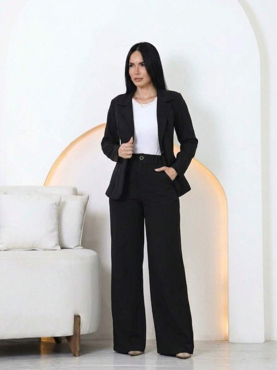 Elegant Blazer And Pants Set In Louis Twill - Black - View 1