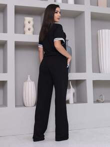 Women's Striped Set - Pants And Top In Lightweight Fleece With White Details - Comfortable Style - 黑色 - 查看 7