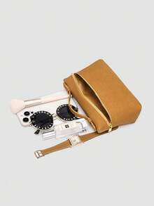 1 pieza Bolso cruzado cuadrado de PU con textura de piedra de unicolor, adecuado para el uso diario de moda de las mujeres, salidas, compras, fiestas, bolso elegante de mujer, bolso de mujer - Mostaza Amarilla - Ver 8