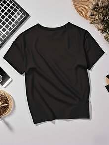 Latest Fashion, Vibrant Short Sleeve T-Shirt - 95%, Summer Sports Top With Round Neck, Fashion Print Elements, Casual Sporty Short Sleeves, Comfortable Loose Fit, Breathable And Soft, Suitable For Daily Leisure And Outdoor Activities - 黑色 - 查看 2