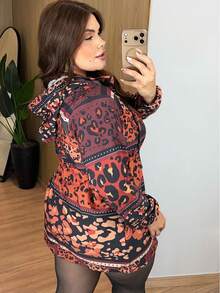 Plus Size Printed Windbreaker Jacket, Plus Size Parka, Nylon Blouse - 3 - View 2