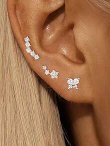 3PCS Fashion Butterfly Star Tragus Helix Stud Earrings For Women Charm Ear Bone Piercings Jewelry Valentines,Mom,Mother,Mother's Day,Gift - 1 Silver - 3 PCS - View 4