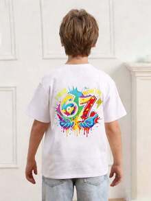Colorful T-Shirt For Boys And Teens With Creative Print "I WAS 6, NOW I'M 7", Suitable For Activities, Casual Wear, Parties, Birthday Gift For Boys And Teens, Birthday Party, Ideal Gift For Birthday Celebrations, Fashionable Summer T-Shirt - 白色 - 查看 4