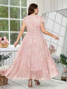 Reflora Vestido floral elegante para mujer de talla grande, vestido de verano para boda - Rosa vieja - Ver 8