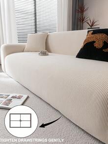 1pc Solid Color Textured Stretch Sofa Cover, Ins Style For All Seasons, Machine Washable, Pet-Friendly & Durable, Suitable For Living Room, Bedroom, Dining Room, Outdoor, Fits 1/2/3/4 Seater Sofa, Comes With Anti-Slip Strips - Beige - View 5