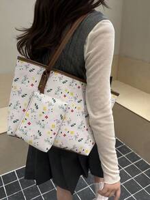 Women's Large Capacity Tote Bag, Student Work Commute Shoulder Handbag - White - View 8