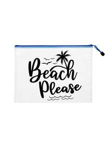 防水時尚沙灘包，印有「Beach Please」彩色圖案、棕櫚樹、海鳥、波浪圖案。大容量透明化妝包配尼龍拉鍊 - 輕巧，春/夏季防曬收納，適合游泳、沙灘、潛水和夏季度假，學生返校，送給朋友、家人、閨蜜、同學的禮物。生日、節日、派對、婚禮（伴娘）、教師節的完美禮物和紀念品。郵輪必備，畢業、夏季度假、返校、開學禮物 - 彩色 - 查看 13