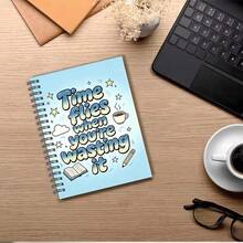 1 pieza Cuaderno A5, Portada de libro de notas con texto de degradado de dibujos animados, Cuaderno de espiral, Adecuado para volver a la escuela, toma de notas diaria, dibujos divertidos - A5 - Ver 4