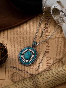 1/6Pcs Western Turquoise Pendant Necklaces Set - Cowboy, Horseshoe & Checked Charm Necklace - Retro Western Jewelry(Unique Western & Turquoise Pendants, Adjustable Chain Styles, Vintage Southwestern Aesthetic) - Multicolor - View 8