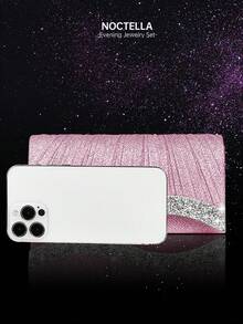 Noctella Borsa clutch da donna con cristalli scintillanti e strass, portafoglio da sera elegante e di lusso, nuova busta pieghettata alla moda, con set di gioielli composto da collana, orecchini e bracciale in cristallo, adatto per ragazze in festa, spose, regali per vacanze, borse da cerimonia, borse da festa, perfettamente abbinabile ad abiti da festa, da sera e con paillettes, l'accessorio perfetto per partecipare a balli - Rosa - Visualizzare 8