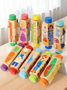 1pc Children Rotating Cognitive Puzzle Blocks Develops Fine Motor Skills In Toddlers; Educational Matching Toy; Wooden 3D Puzzle Blocks For Grip Training For Boys And Girls - 彩色 - 查看 1