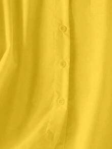 Camisa de mujer de unicolor con cuello en V y botones - Blusa casual y elegante de manga larga con detalle de bolsillo, adecuada para vacaciones, viajes y uso diario, artículo esencial para todas las temporadas de primavera - Estampado de caballero amarillo - Ver 6