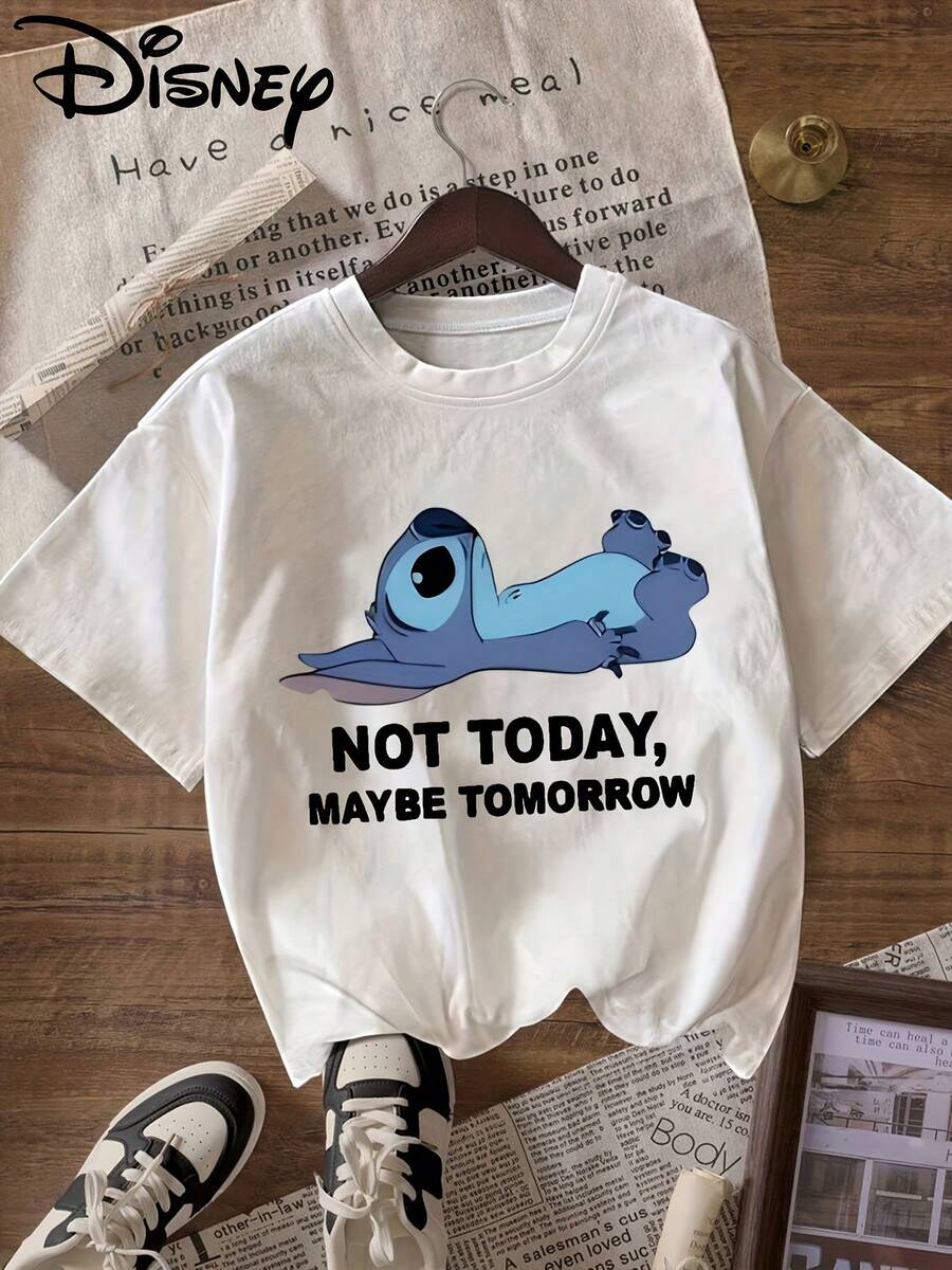 Disney "Lilo & Stitch" Printed Women's T-Shirt, Casual Round Neck Short Sleeve Shirt, Suitable For Casual Wear - trắng - Xem 1