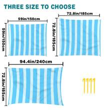 1pc Lake Blue Striped Extra Large Sand-Proof Quick-Dry Beach Blanket, Suitable For 1-3 Adults - Lightweight, Durable Polyester Fabric - Perfect For Travel, Camping, Hiking And Leisure Beach Time, Beach Mat, Picnic Mat, Camping Ground Cover - Lake Blue Vertical Stripes - View 3