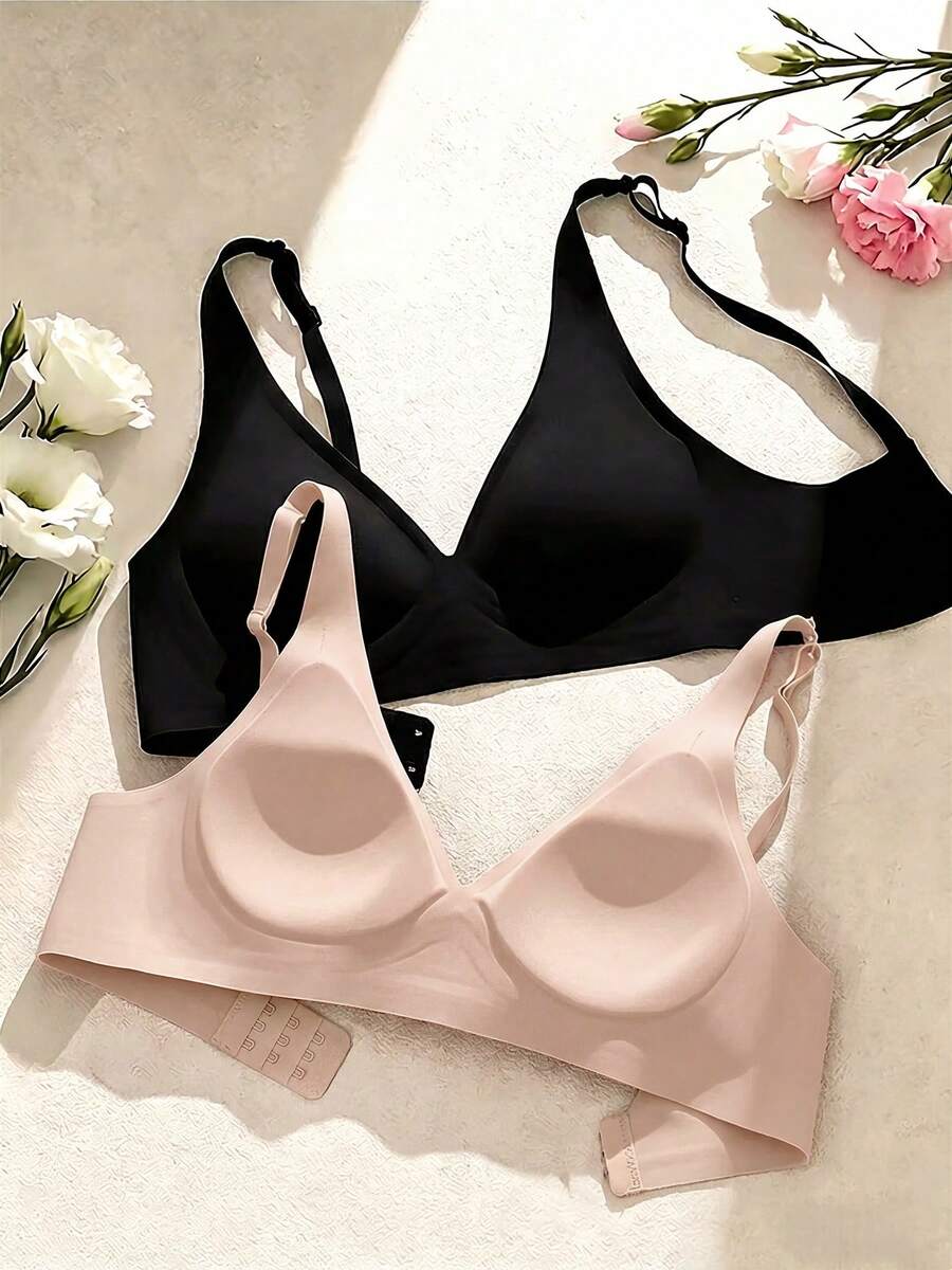 2件装高品质果冻凝胶舒适亲肤性感简约聚拢文胸,女士适用 - 彩色 - 查看 1