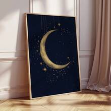 1pc Frameless Islamic Crescent Moon Wall Art, Ramadan Decor Golden Starry Night Sky Print, Dorm Room Party Decoration Best Gift, Back To School, Room Decor Bedroom, Funkyposters - New Moon - View 4