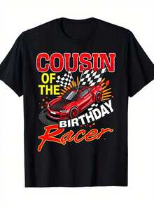 Camiseta Gráfica para Hombre "Primo del Piloto de Cumpleaños" - Camiseta 100% para Fiesta de Carreras con Diseño de Bandera a Cuadros y "Birthday Boy", Camiseta Casual de Manga Corta con Cuello Redondo para Fiestas de Cumpleaños, Eventos de Carreras y Atuendos Casuales - Ajuste Cómodo y Transpirable, Tallas para Adultos (Id - Negro - Ver 2