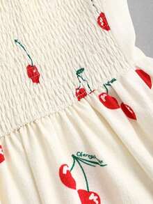 Vestido largo de mujer con estampado de flores de cerezo, tela texturizada, detalle de lazo, vestido de princesa dulce para vacaciones de primavera, picnic, fiesta, vestido con tirantes contrastantes anudados en el hombro y cintura en línea A para el verano - Multicolor - Ver 3