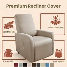 4pcs Waterproof Small Slouchy Sofa Cover, Elastic Slouchy Sofa Slipcover With Storage Pockets, Suitable For Slouchy Chair, Armchair, 1-Seater Recliner, Waterproof Elastic Armchair Protector Cover For Slouchy Chair, TV Chair Conversion - Multicolor - View 17