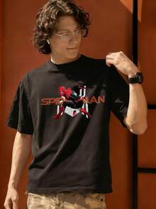 Spider Man Action Pose Logo Graphic T Shirt 100 Percent Cotton T Shirts For Men MARVEL  Marvel Universe  Superhero Men Summer Clothes Men's Clothes Mens Tops Streetwear Mens Gift Ideas Innerwear Or Outfits,Mens Fashion - màu đen - Xem 3