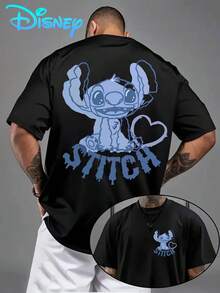 A For Disney Stitch Cartoon Men's T-Shirt - Stylish And Fun Design For Men, Breathable And Lightweight, White, Casual Short-Sleeved T-Shirt, Perfect For Sports, Travel And Parties - An Ideal Gift For Disney Fans, For Disney T-Shirts, Party Wear - 黑色 - 查看 6