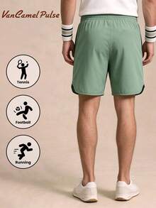 Vancamel Pulse Men's Loose Breathable Lightweight Patchwork Design Sports Shorts, Simple Versatile Casual Lounge Pants For Home, Outdoor Running And Workout, For Him - Mint Green - View 2