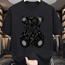Local Warehouse, Men's T-Shirts, Men's Shirts, Men's Clothing, Men's T-Shirt, Geometric Bear, Modern Print Pattern, Crew Neck, Basic Loose Fit, Men And Women, Breathable, Versatile, Machine Washable, Comfortable, Size S ~ 2XL, Di - 黑色 - 查看 7