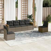Set de muebles de jardín 6 pzas y cojines ratán sintético gris - A - Ver 1
