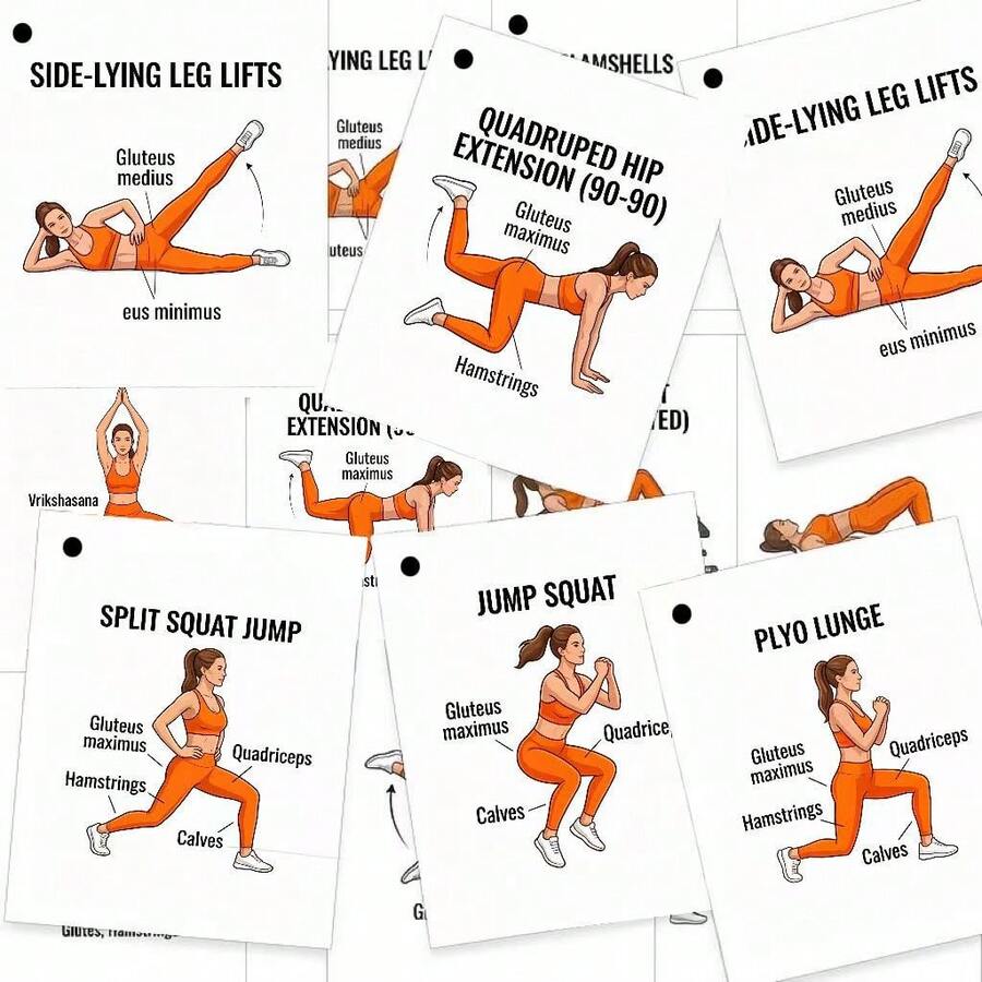 Glute Training Cards - Illustrated Bodyweight Training Set, Includes Step-By-Step Guide | Home Fitness Flash Cards For Enhancing Glute And Lower Body Strength - A - View 1