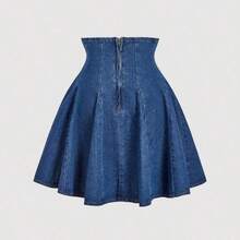 YijiaNvz  Minifalda vaquera de talle alto lavada de estilo casual para mujer - Azul - Ver 3