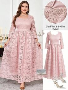 Reflora Vestido de encaje elegante de talla grande para fiesta - Rosa - Ver 12