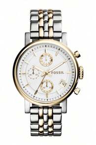 Fossil 金銀雙色不鏽鋼錶帶女款三眼碼錶石英腕錶，36mm圓形白色錶盤配金條刻度，日曆多功能時尚腕錶，優雅奢華配件，適合日常休閒、職場商務、購物、約會、晚宴派對、好友聚會及短途旅行，生日、母親節、情人節、聖誕節、結婚週年紀念的高端禮物，可送給女友、妻子、母親、好朋友，型號：ES3746 - 白色 - 查看 8